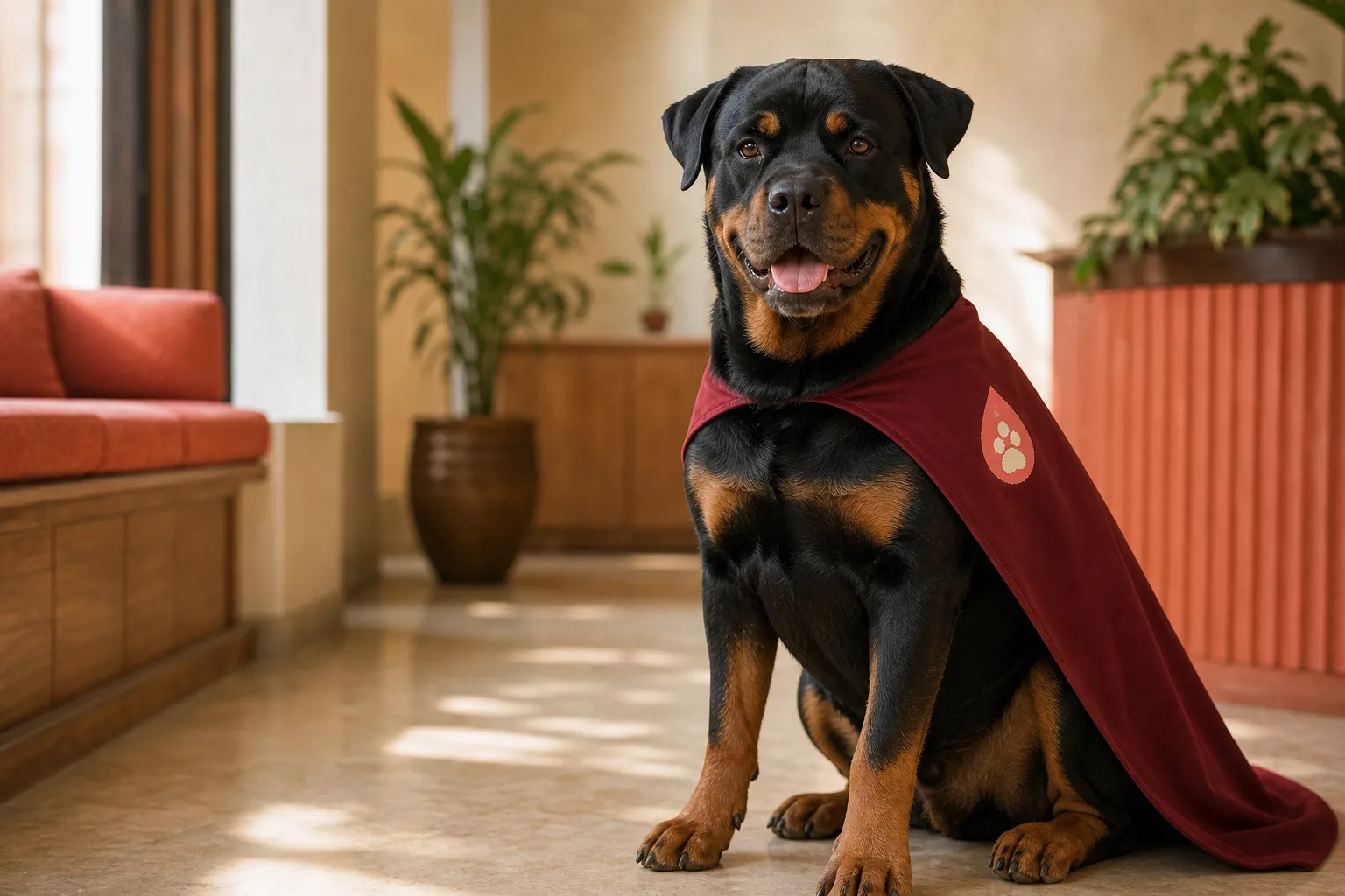 Bheem, a Rottweiler, wearing Cesalpino donor colours