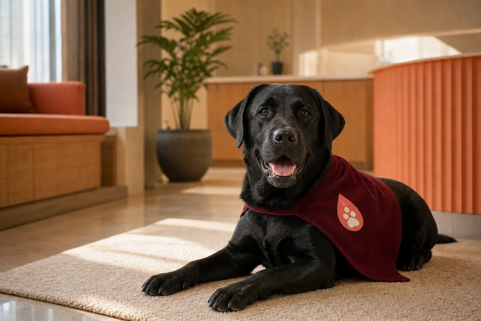 Bruno, a Labrador Retriever, wearing Cesalpino donor colours
